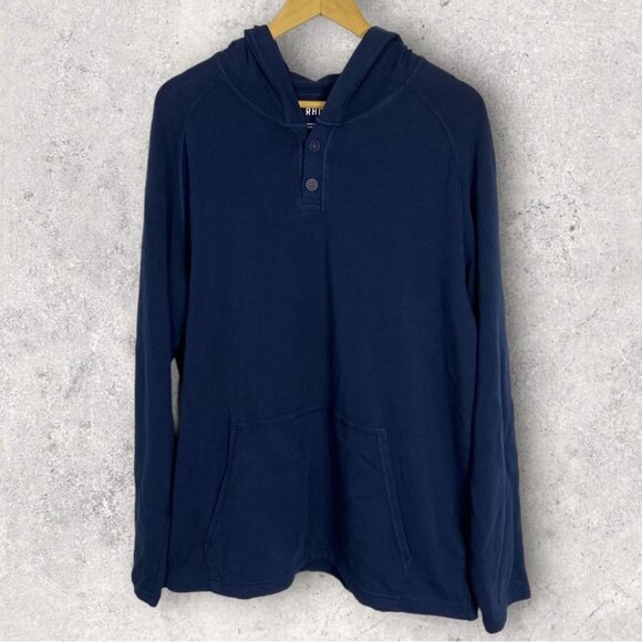 NEW Rhone Bolina Henley Hoodie Blue Size Large 2021 Lightweight Hooded Sweater L - Picture 2 of 14
